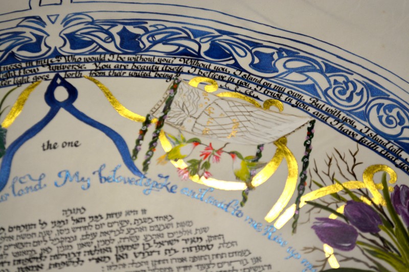 Chuppah and Hummingbirds in Blue Circle 